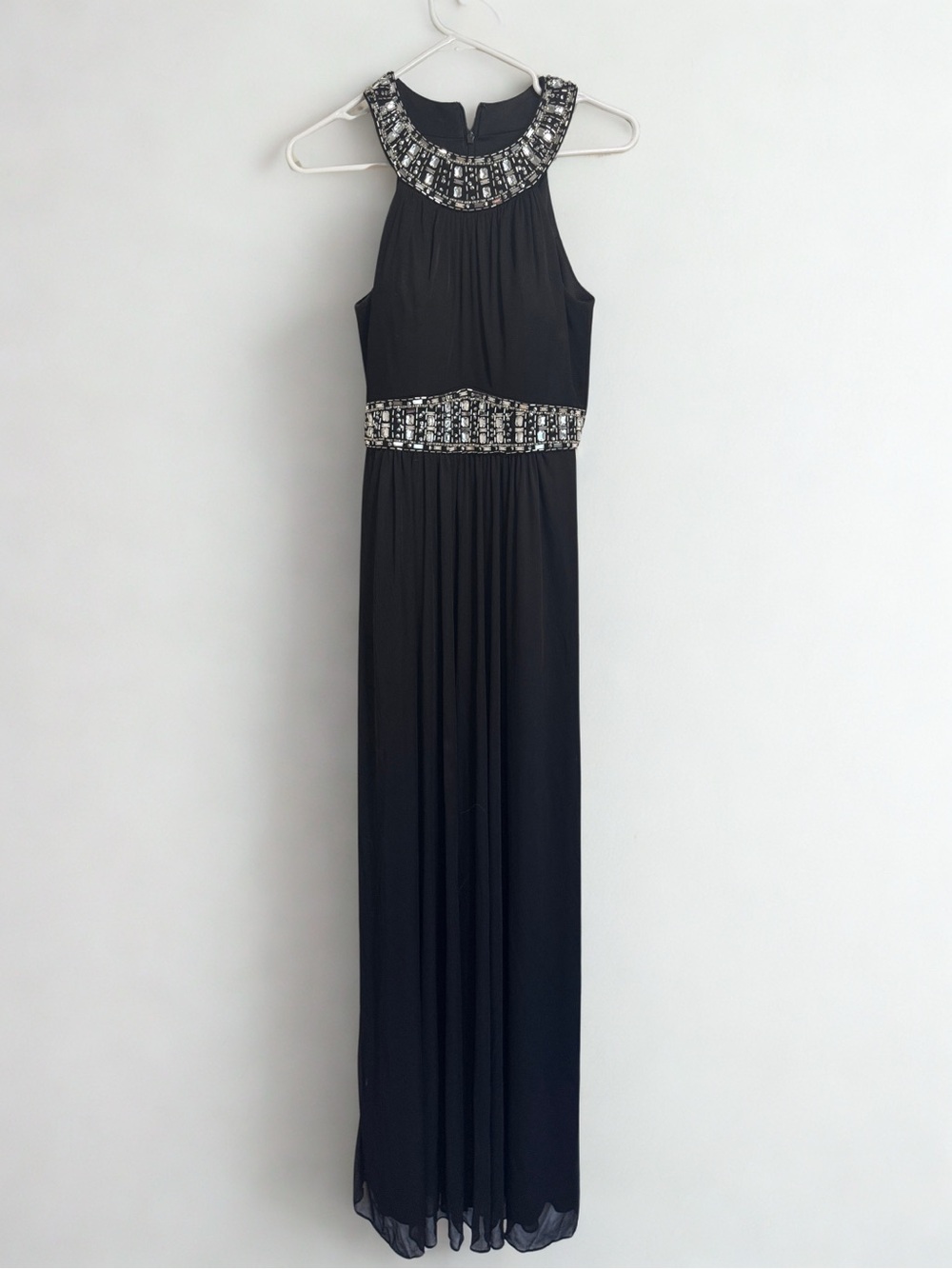 Beaded Halter Black Maxi Dress